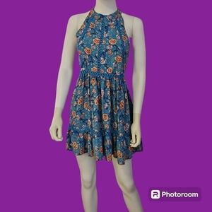 Sunday Mi Amor Retro 1960s Floral Ruffle Open Back Haltar Fairycore Micro Dress